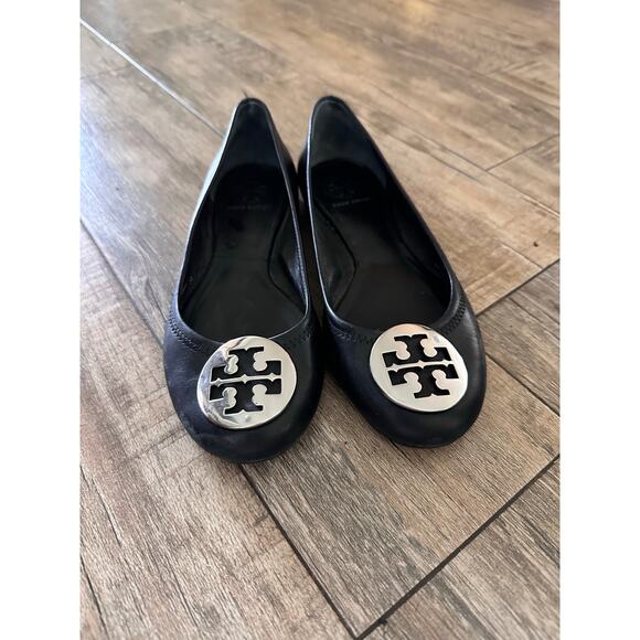 Tory Burch Women's Black Leather Reva Ballet Flats Size Size 7.5 - Picture 14 of 16